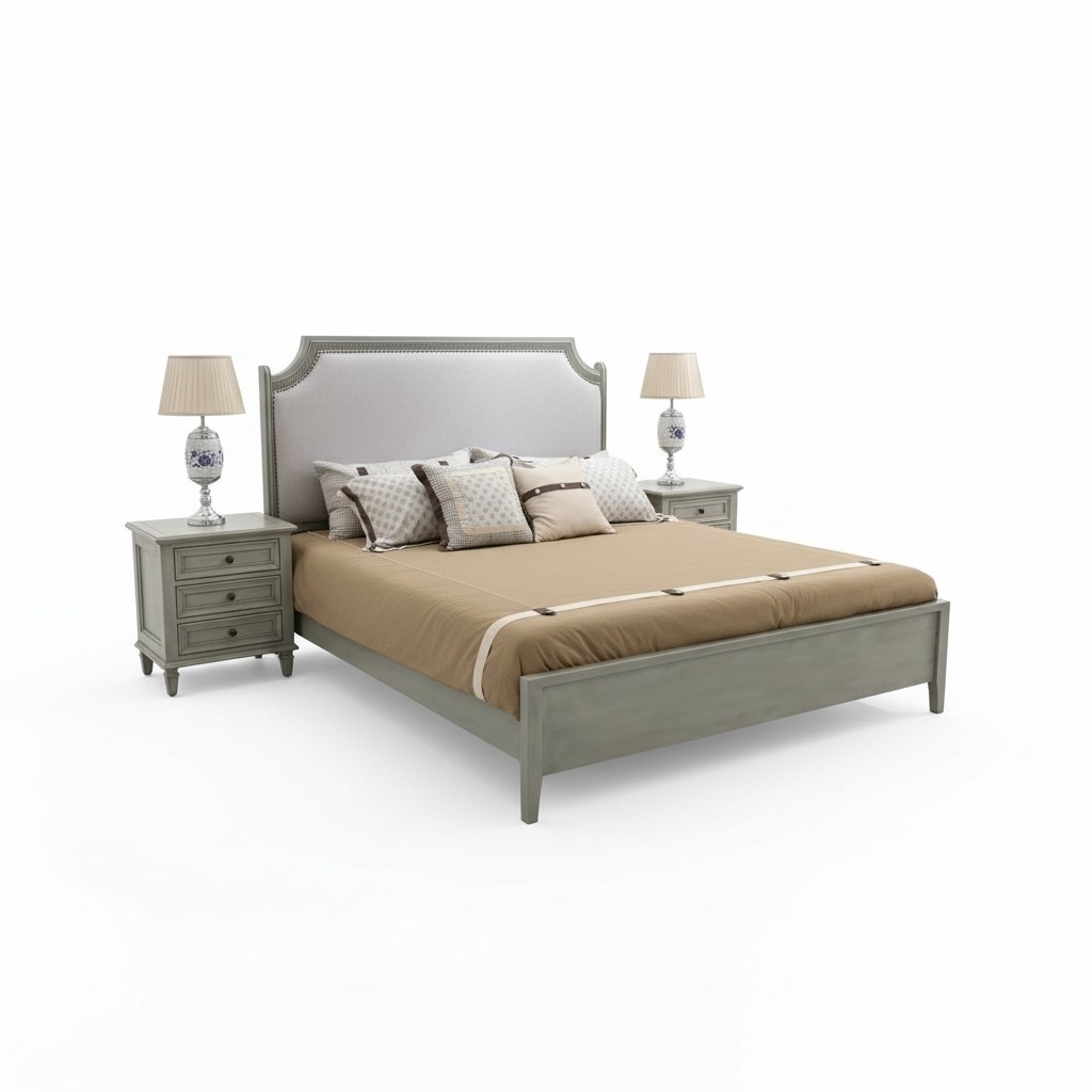 Holzbett Bett Polster Bettrahmen Möbel Doppelbett Luxus Schlafzimmer Holz grau