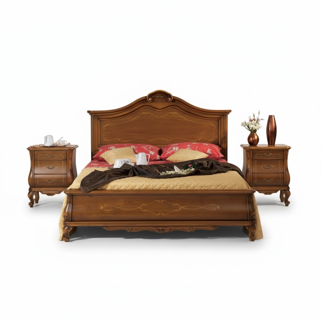 Holzdoppelbett im klassischen Stil Luxuriöses Schlafzimmer design Betten