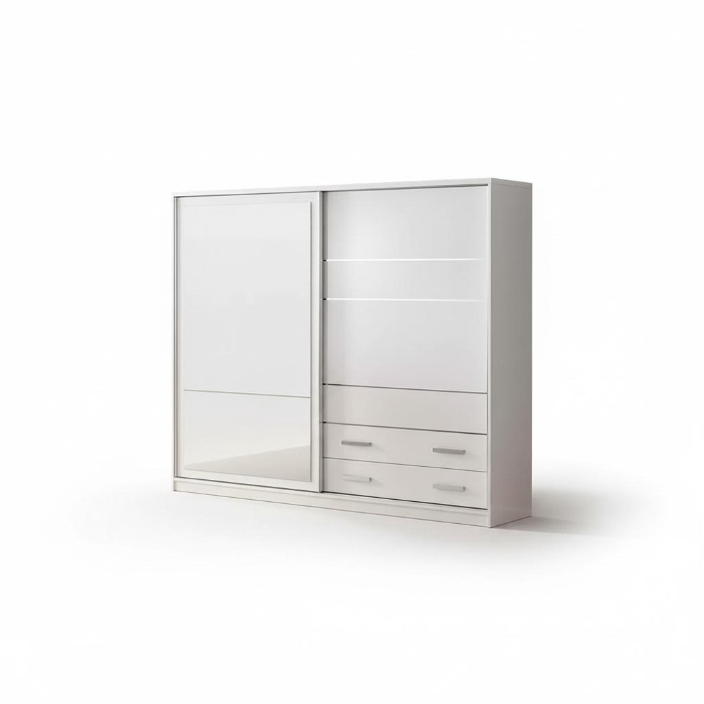 Holzschrank Kleiderschrank Schrank Beige Spiegel Schlafzimmerschrank