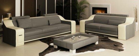 Sofagarnitur 3+2+1 Set Leder Polster Sofa Hutten Couch Designer