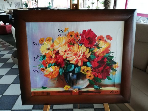 Gemälde Blumen Handarbeit Ölbild Bild Ölbilder Rahmen Bilder Kunst