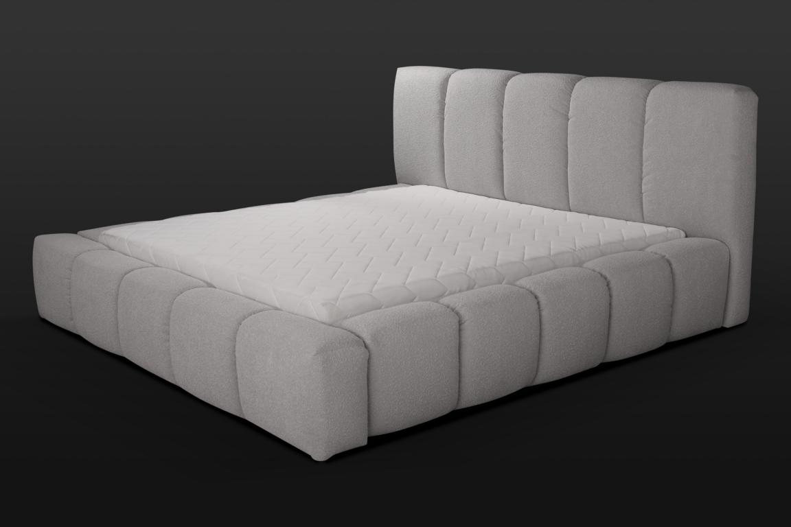 Bett Beige Doppelbett Schlafzimmer Holzmöbel Design elegant Polsterung Stoff neu