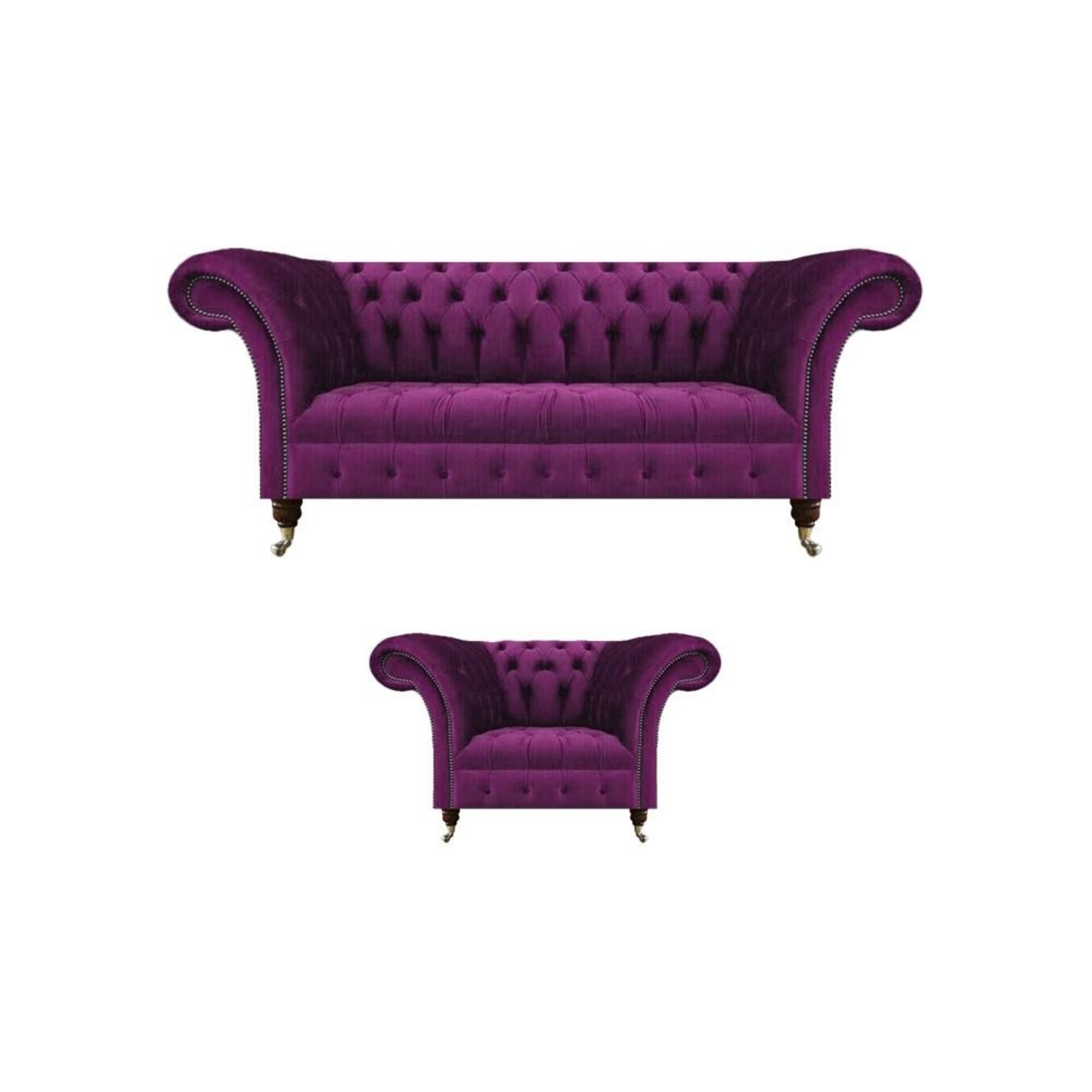 Chesterfield Lila Sofa Couch Dreisitze Wohnzimmer Sessel Textil Möbel Polster