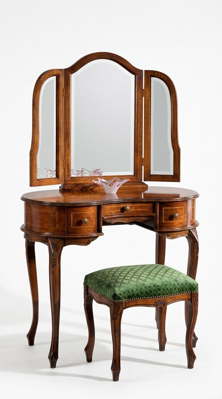 Italienische Möbel Holz 2tlg Luxus Schminktisch Hocker Barock Schlafzimmer Möbel