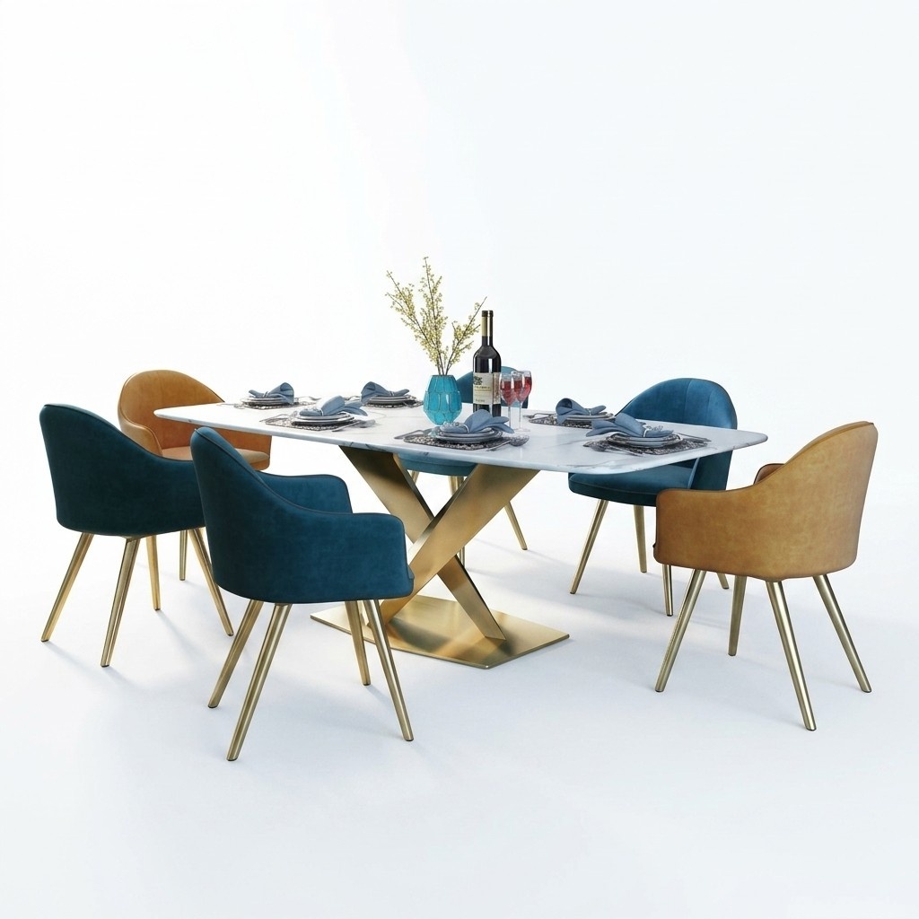 Italienische Stil Möbel Esszimmer Gruppe Sitz Polster Tisch Garnitur 7tlg.