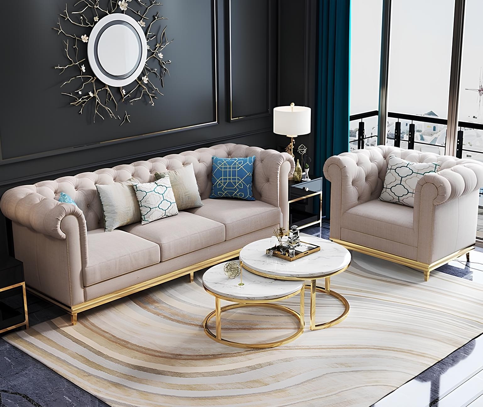 Moderne 3er Sitz Couch in Beige – Design Sofa mit hochwertiger Polsterung