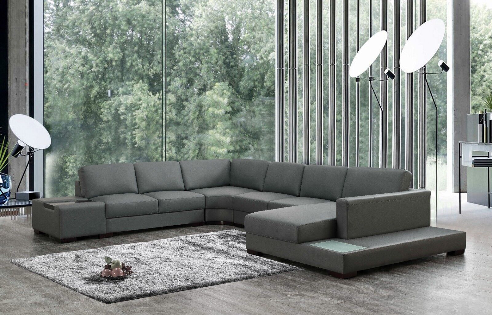 Grau Ecksofa Schwarz U-Form Luxus Stil Modern Wohnzimmer Sofa Kunstleder SOFORT