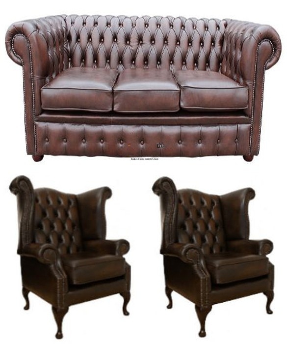 Chesterfield Klassisch Sofagarnitur Textil Dekor Leder Komplett Set Sofa