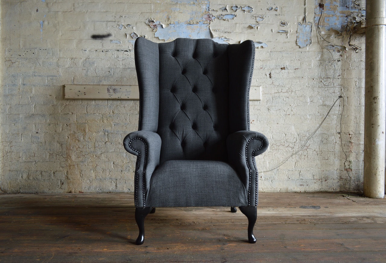 Chesterfield Ohrensessel Sessel Fernseh Design Textil Polster Sofa Couch