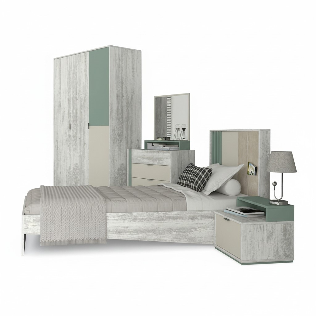 Jugendzimmer Set stilvoll Grau 7tlg Modernes Kinderzimmer Schlafzimmer Set