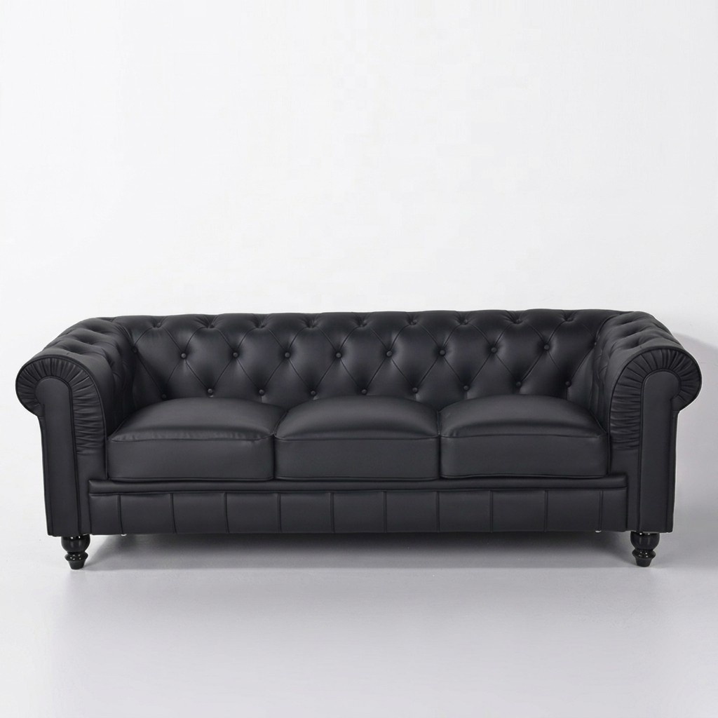 jvmoebel ® - Leder Sofa Couch - Schwarze Polster Dreisitzer Couch