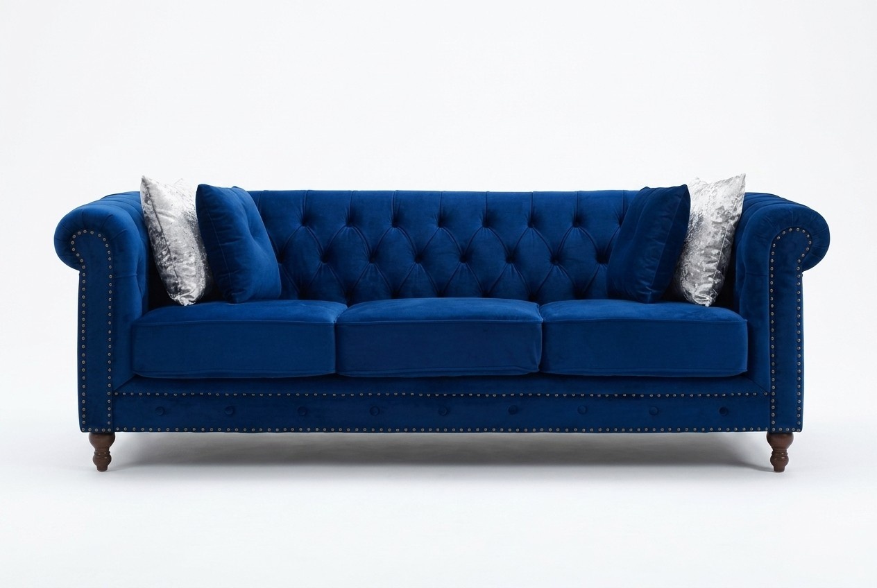 jvmoebel ® - Leder Sofa Couch - Royal Blau Polster Dreisitzer Couch