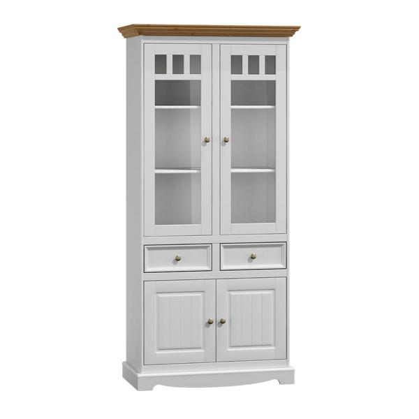 Klassische Wohnzimmer Möbel Weiß Braun Holz Schaufenster Vitrine Schrank Möbel