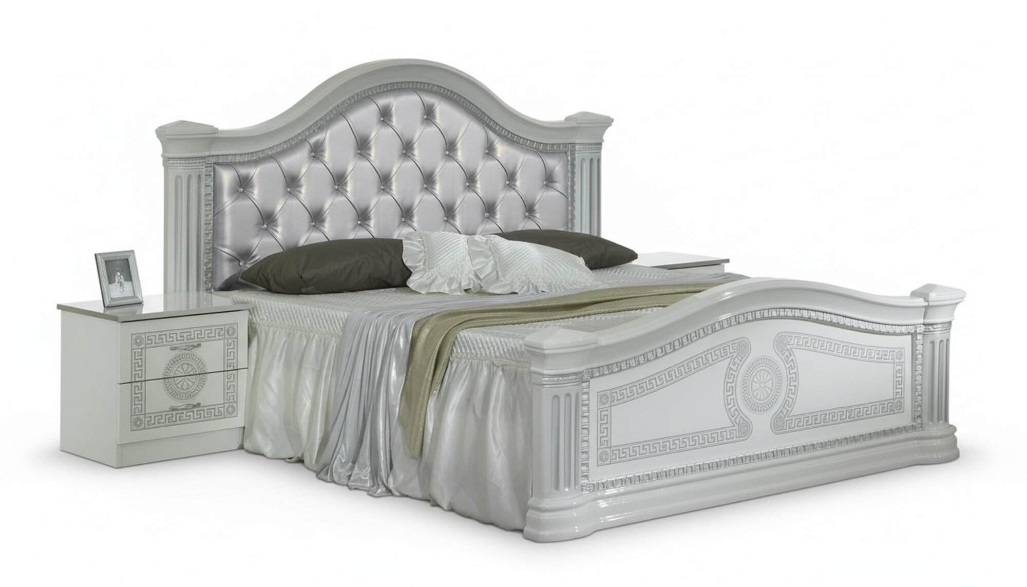 Klasse Schlafzimmer Set 3tlg Doppelbett Bett Betten 2x Nachttisch Chesterfield
