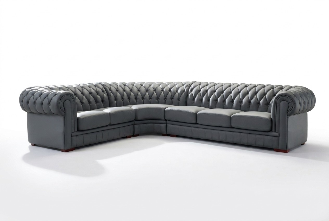 Klassiche Chesterfield Polster Sitz Eck Leder Dekor Garnitur Wohnlandschaft