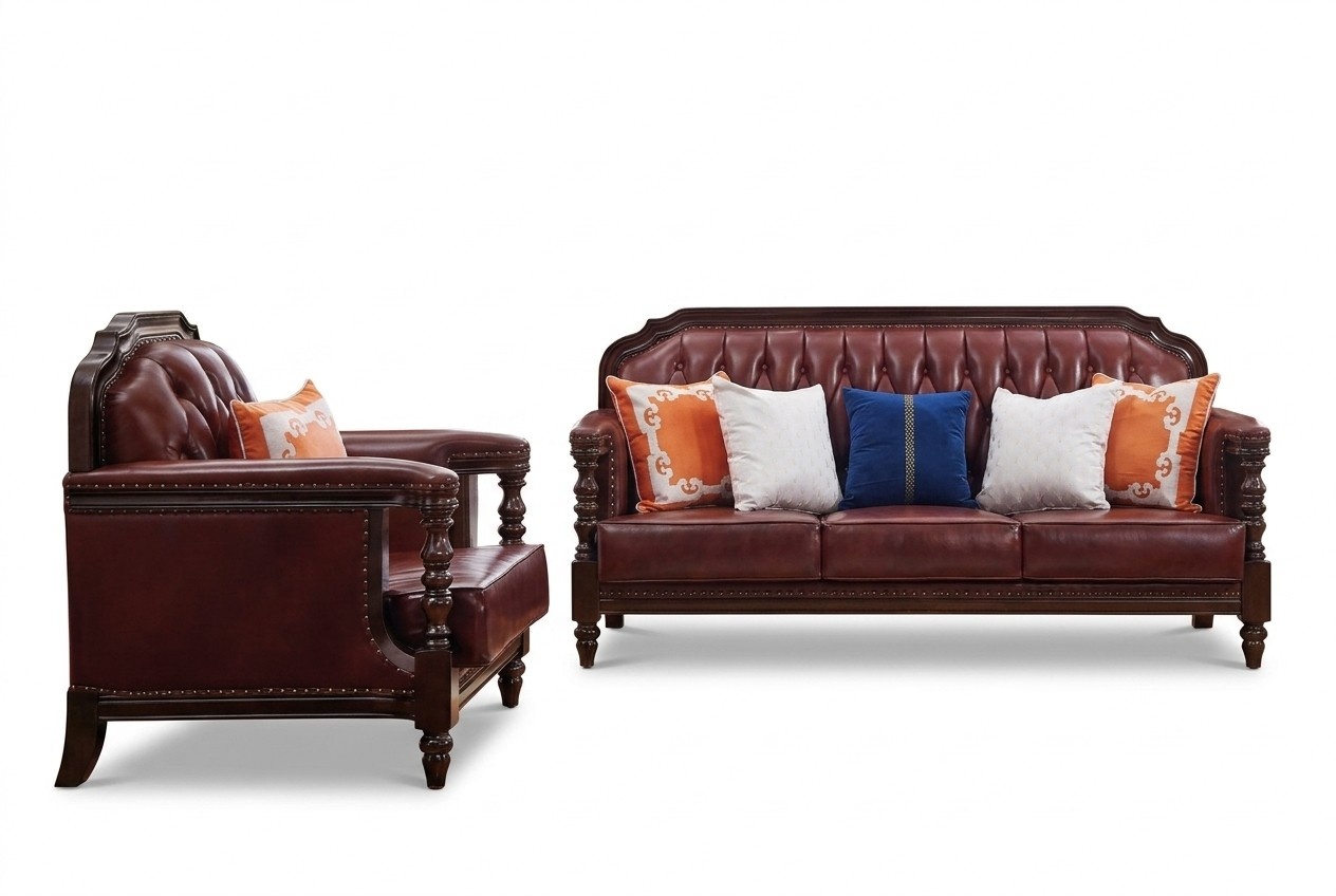 Klassische Chesterfield Barock Rokoko Sofagarnitur 3+1 Ledergarnitur