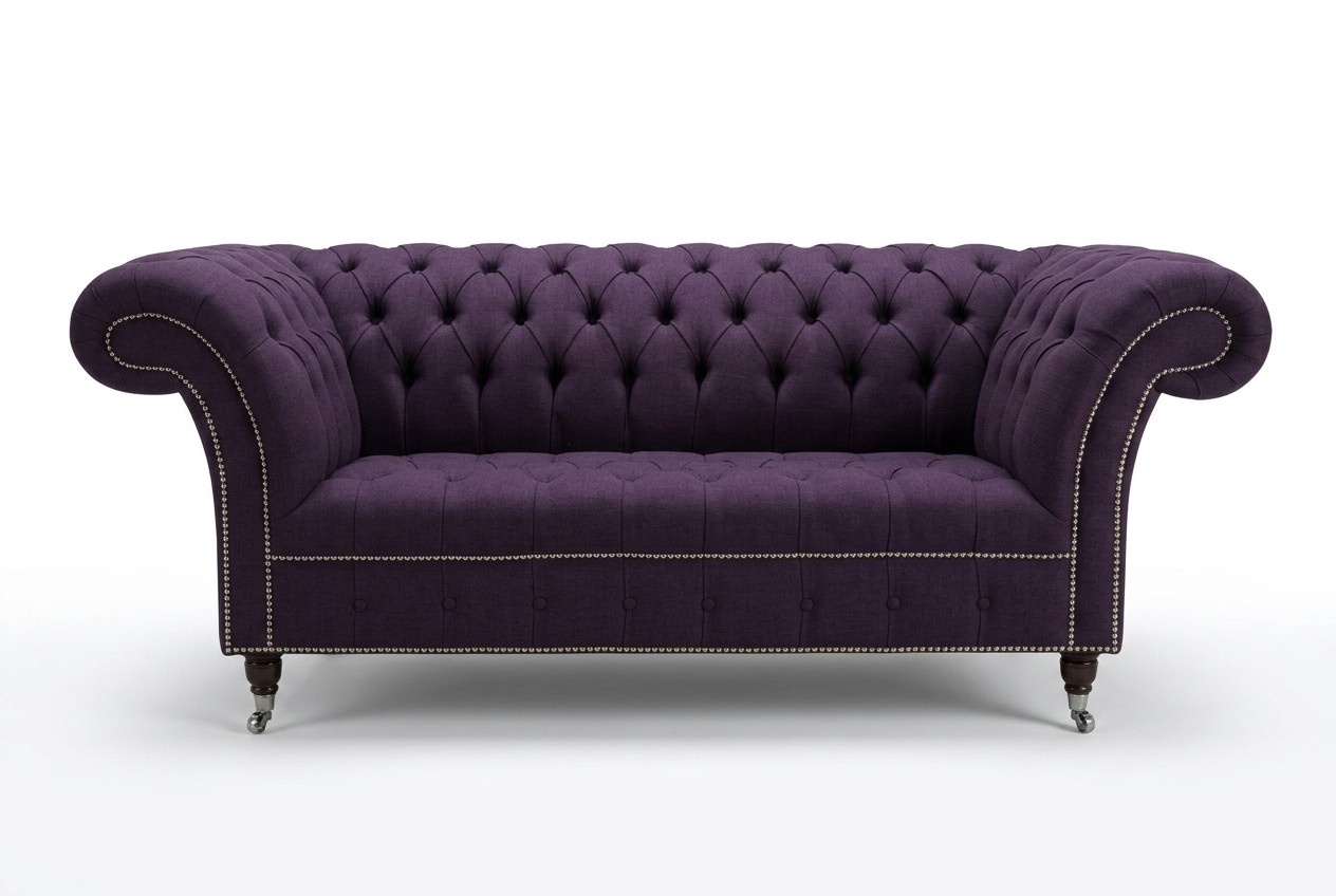 klassische Chesterfield Couch 3 Sitzer Sofa Couch Samt Leder Lila Design Polster