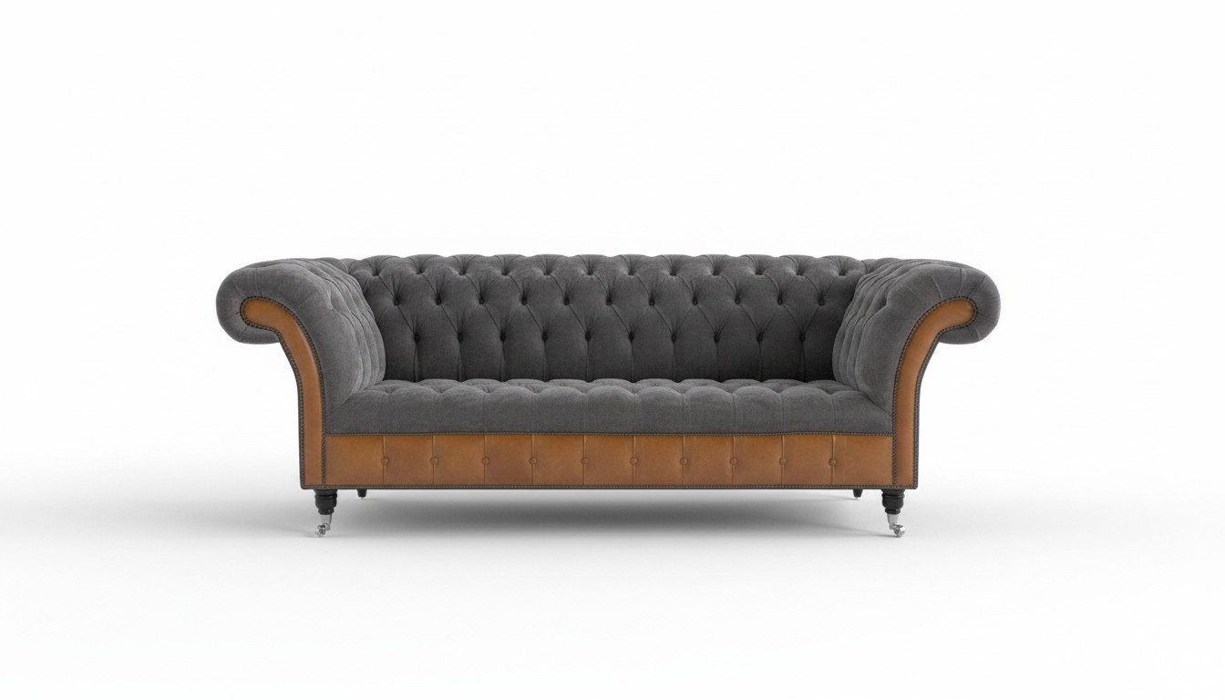 Klassische Chesterfield Graue Leder Textil Couch Sofa Sitz Polster Stoffsofas