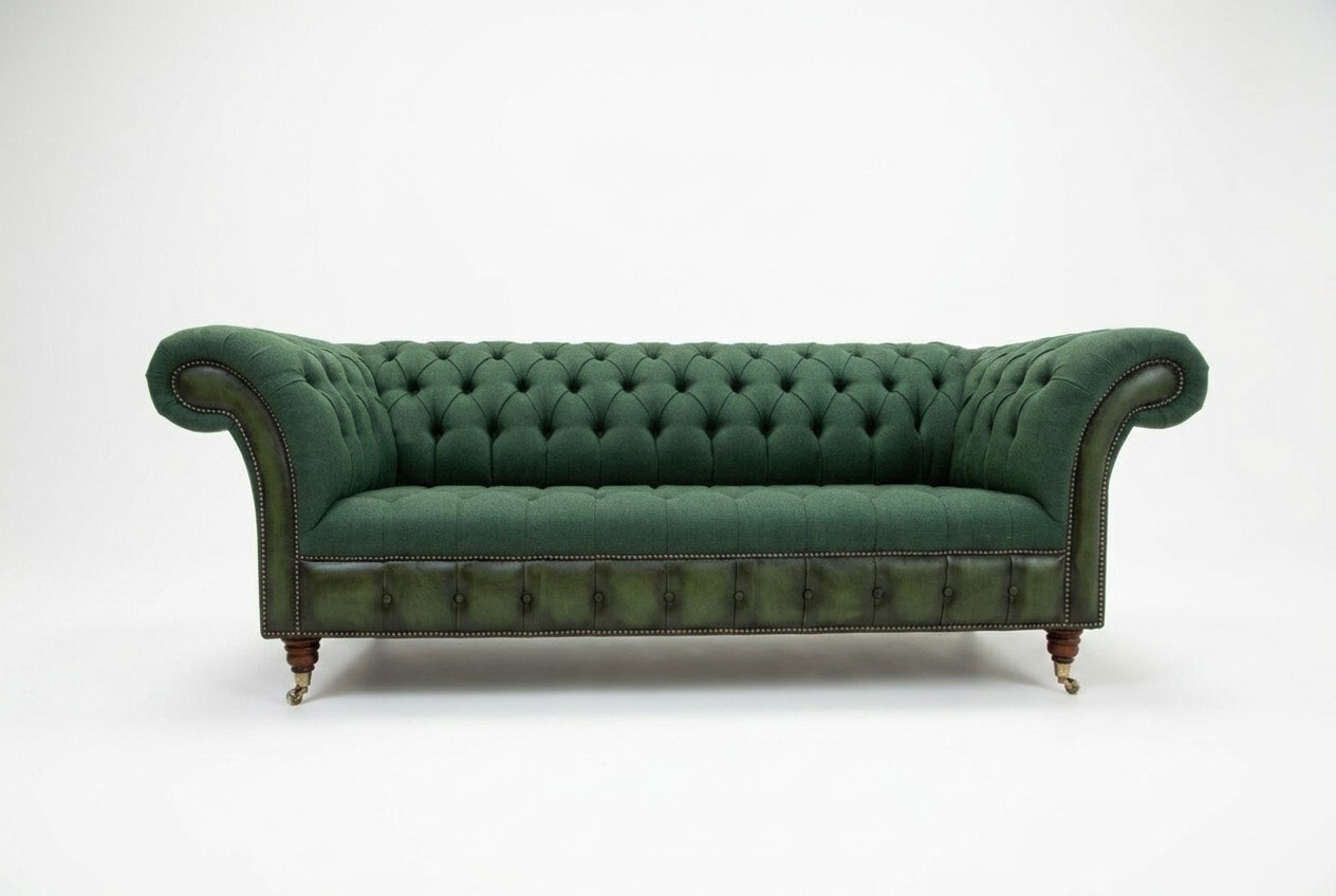 Klassische Chesterfield Grün Leder Textil Couch Sofa Sitz Polster Stoffsofas Neu