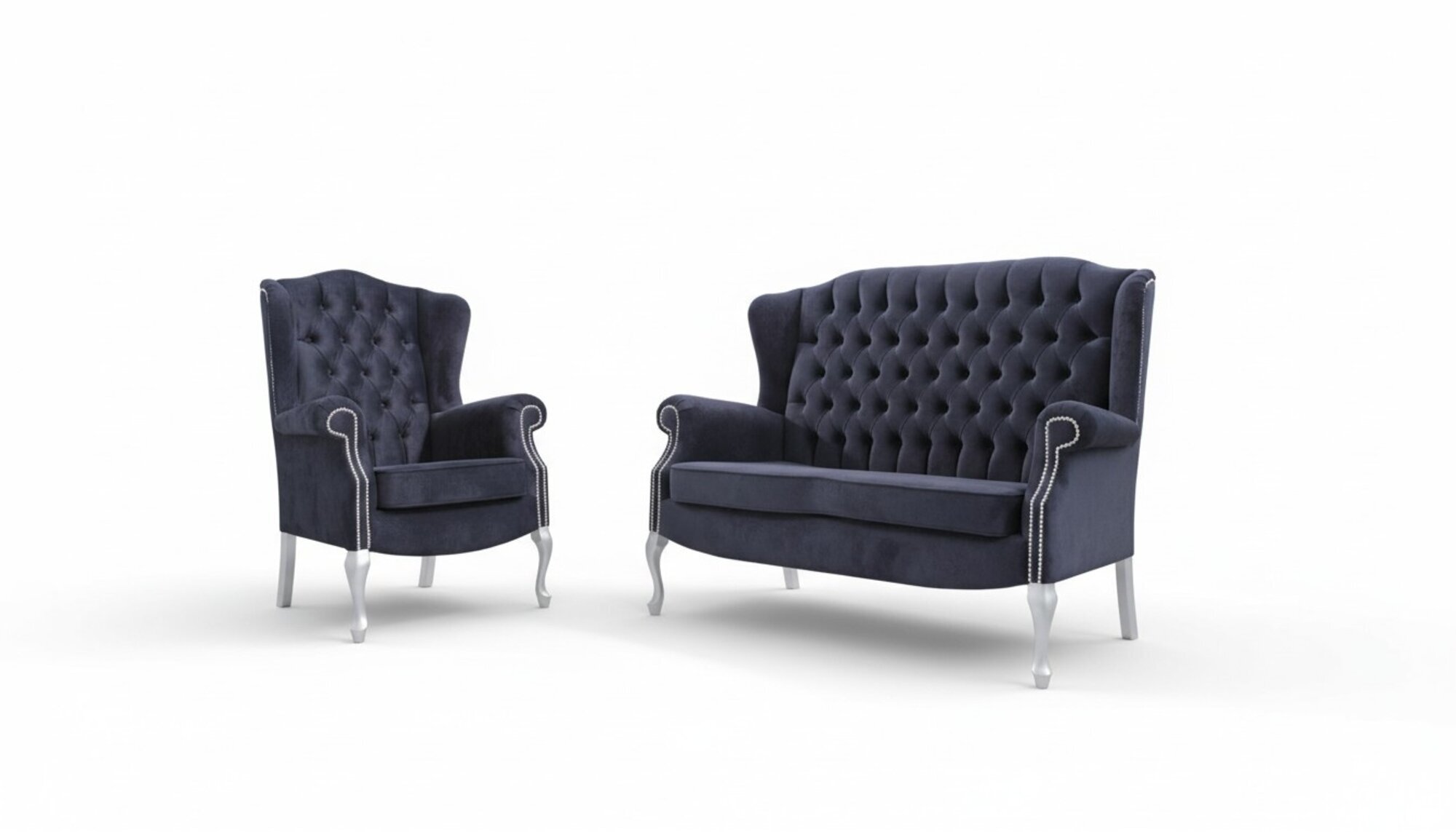 Klassische Chesterfield Sofagarnitur 3+2 Sitzer Sofa Couch Polster Samt Textil