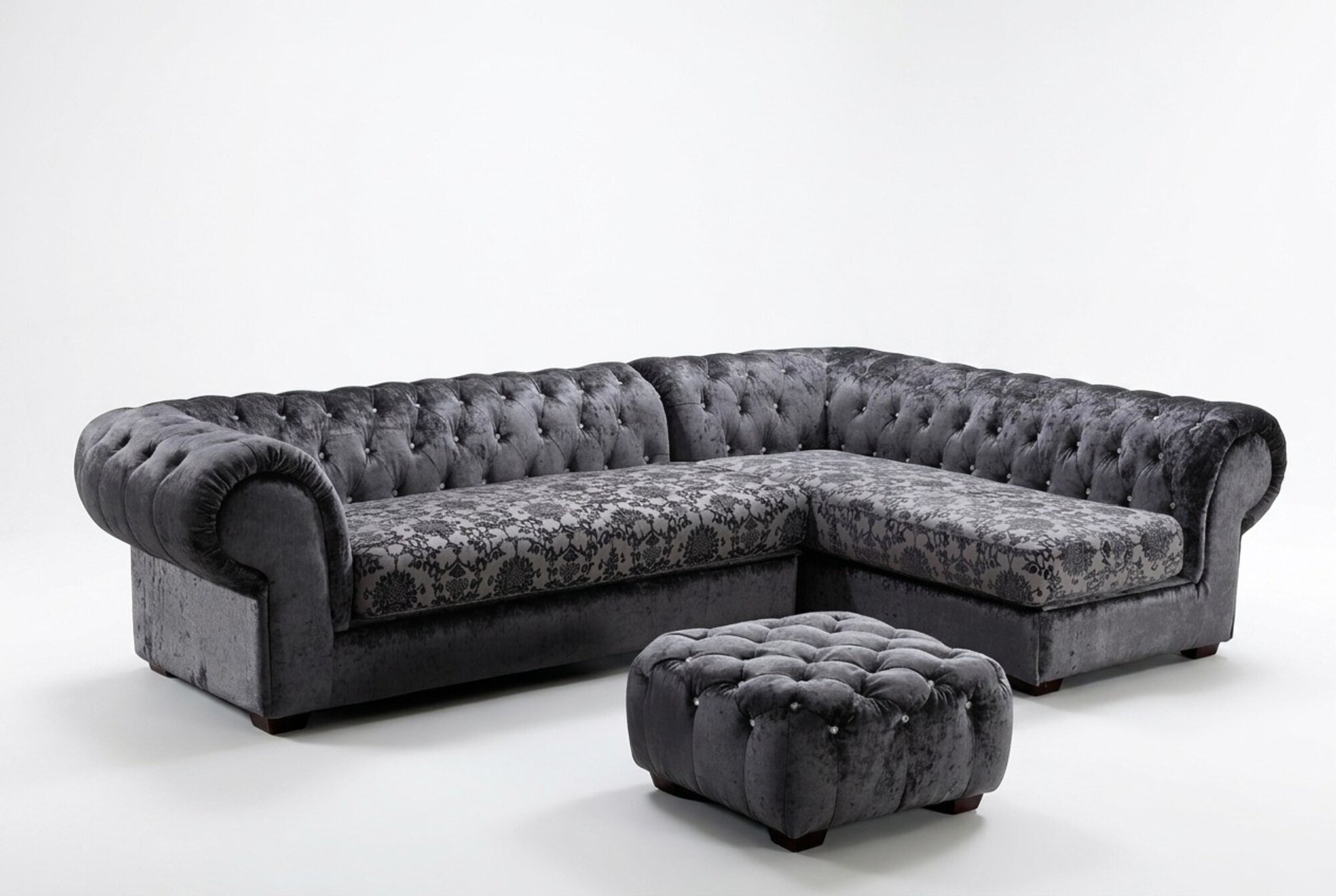 Klassische Chesterfield Stoff L-Form Couch Wohnlandschaft Ecksofa Garnitur