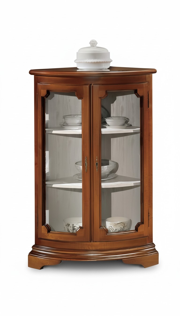 Klassische Eck Vitrine Glas Schrank Wohnzimmer Schaufenster Luxus Braun Vitrinen