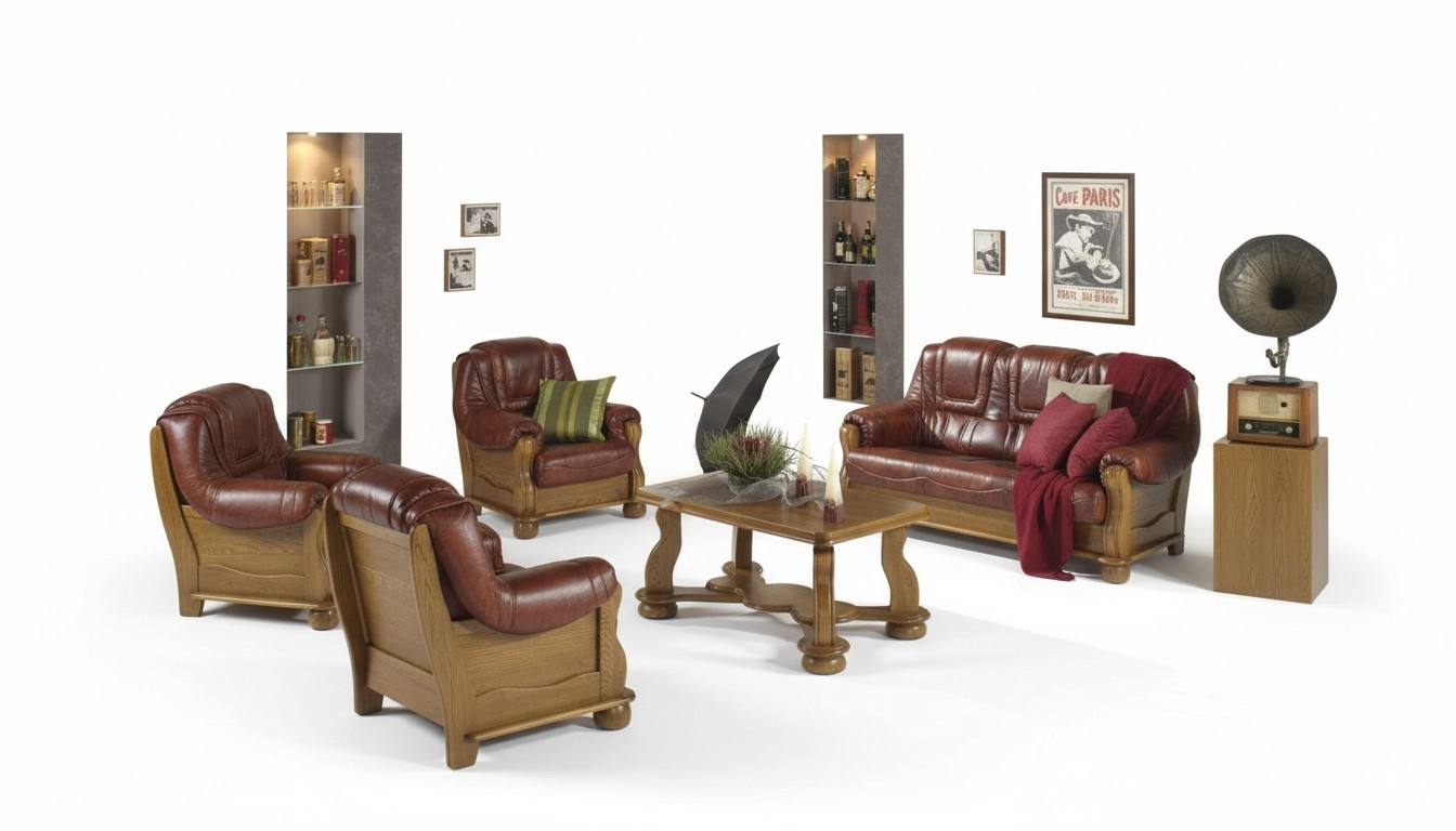Klassische Garnitur 3+2+2 Sitzer Polster Sofagarnitur Couch Sofa 100% Leder