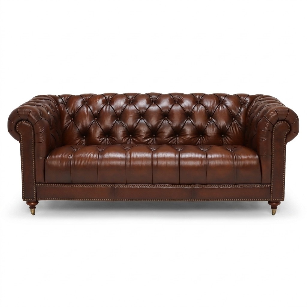 Klassische Leder Couch - Braune Chesterfield Stoff Sofa 3 Sitzer Neu