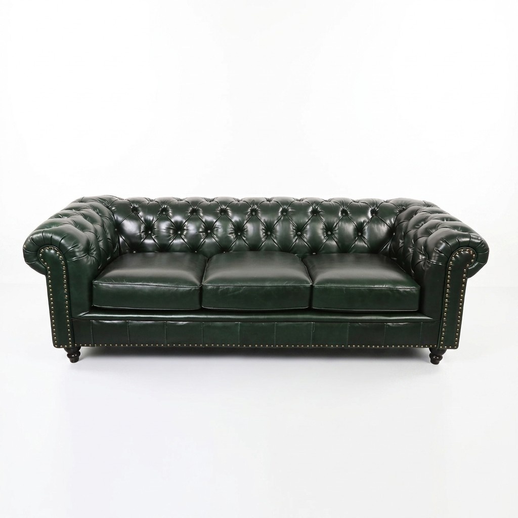 Klassische Leder Couch - Grüne Chesterfield Stoff Sofa 3 Sitzer Neu