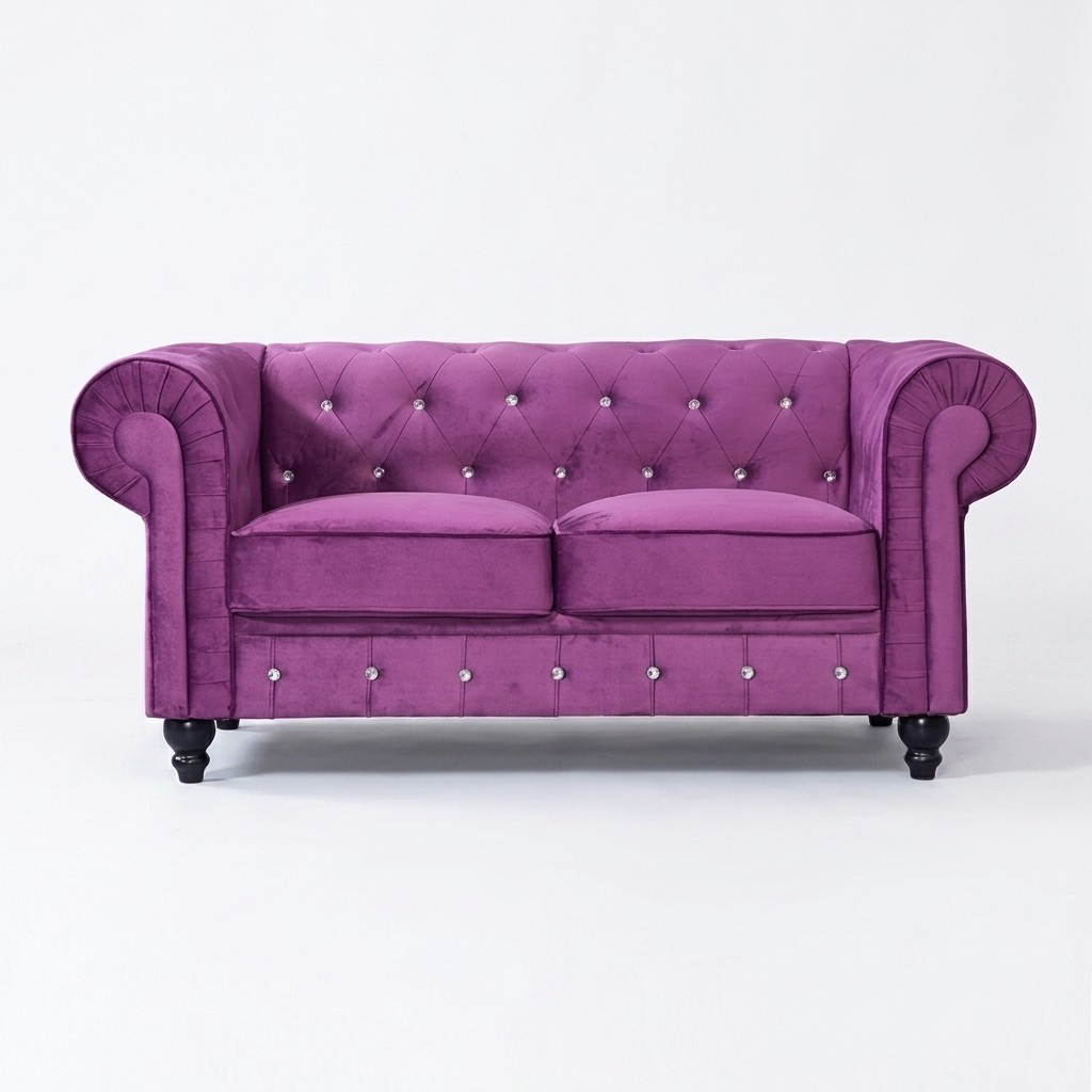 Klassische Leder Couch - Lila Chesterfield Stoff Sofa 2 Sitzer Neu