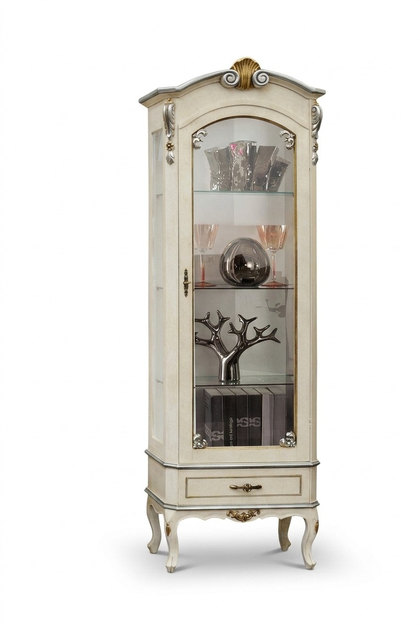 Klassische Luxus Möbel Holz Weiß Vitrine Schicke Vitrineschrank Italienische Möbel Neu