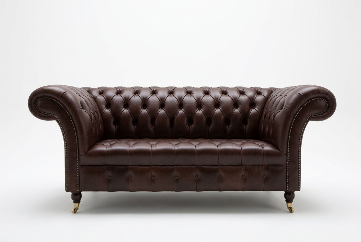 Klassische Polster Möbel Chesterfield Braun Couch Textil Leder Stoff Sofa