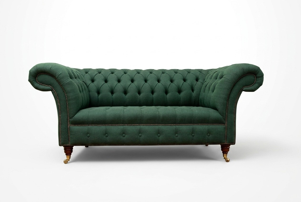 Klassische Polster Möbel Chesterfield Grüne Couch Textil Leder Stoff Sofa Sitzer