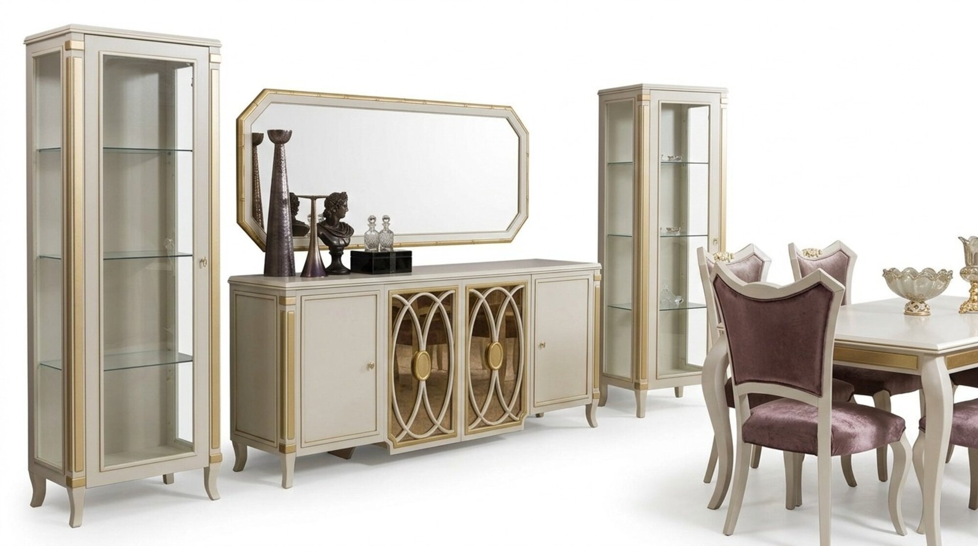 Klassische Set Vitrine rtv Sideboard Luxus Vitrine Schränke Set 2 tlg.