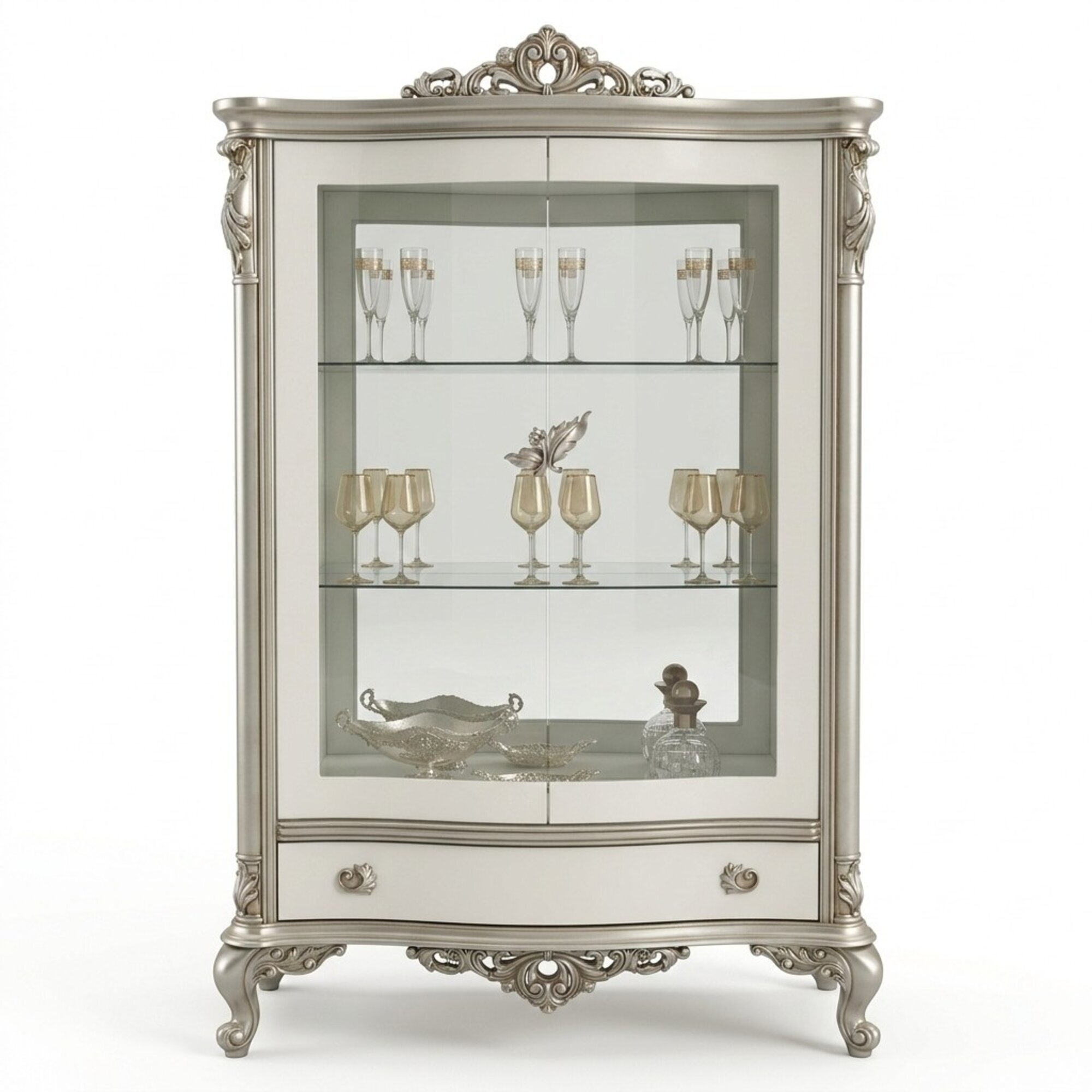Klassische Silber Vitrine Französische Stil Möbel Anrichte Glasschrank