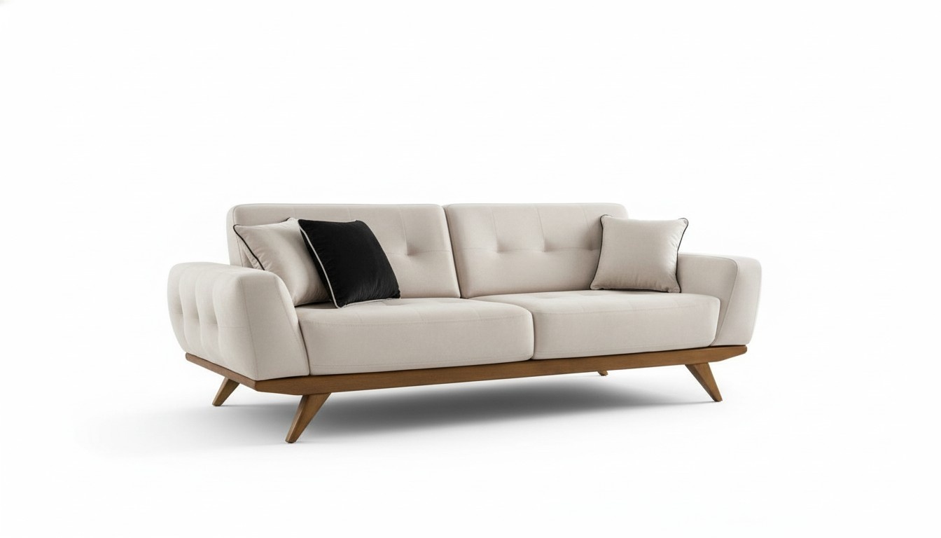 Klassische Sofa 2 Sitz Design Wohnzimmer Polster Holz Leder Moderne Luxus Beige