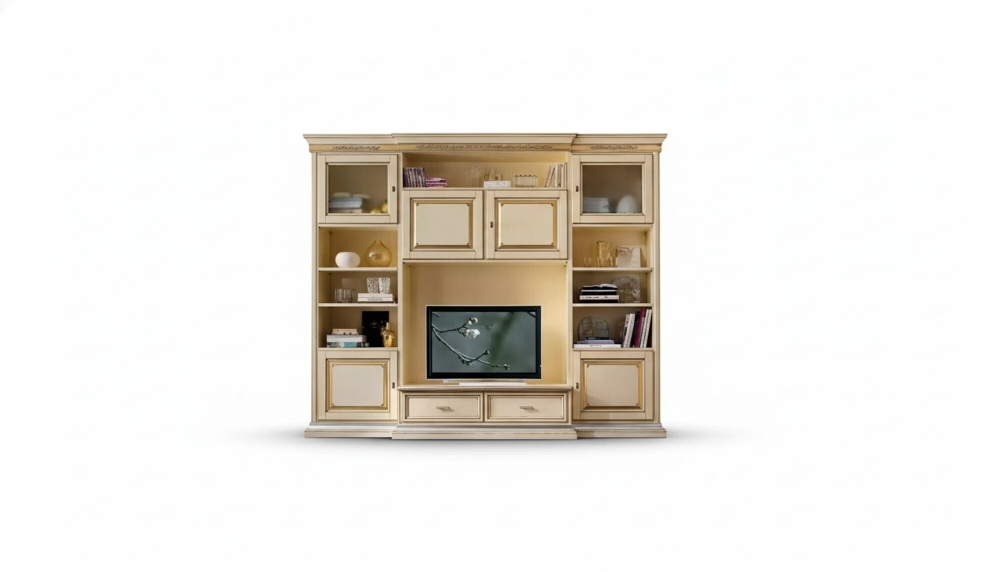 Klassische Wohn Wand Wohnzimmer Sideboard RTV Regal Wände Schrank Neu