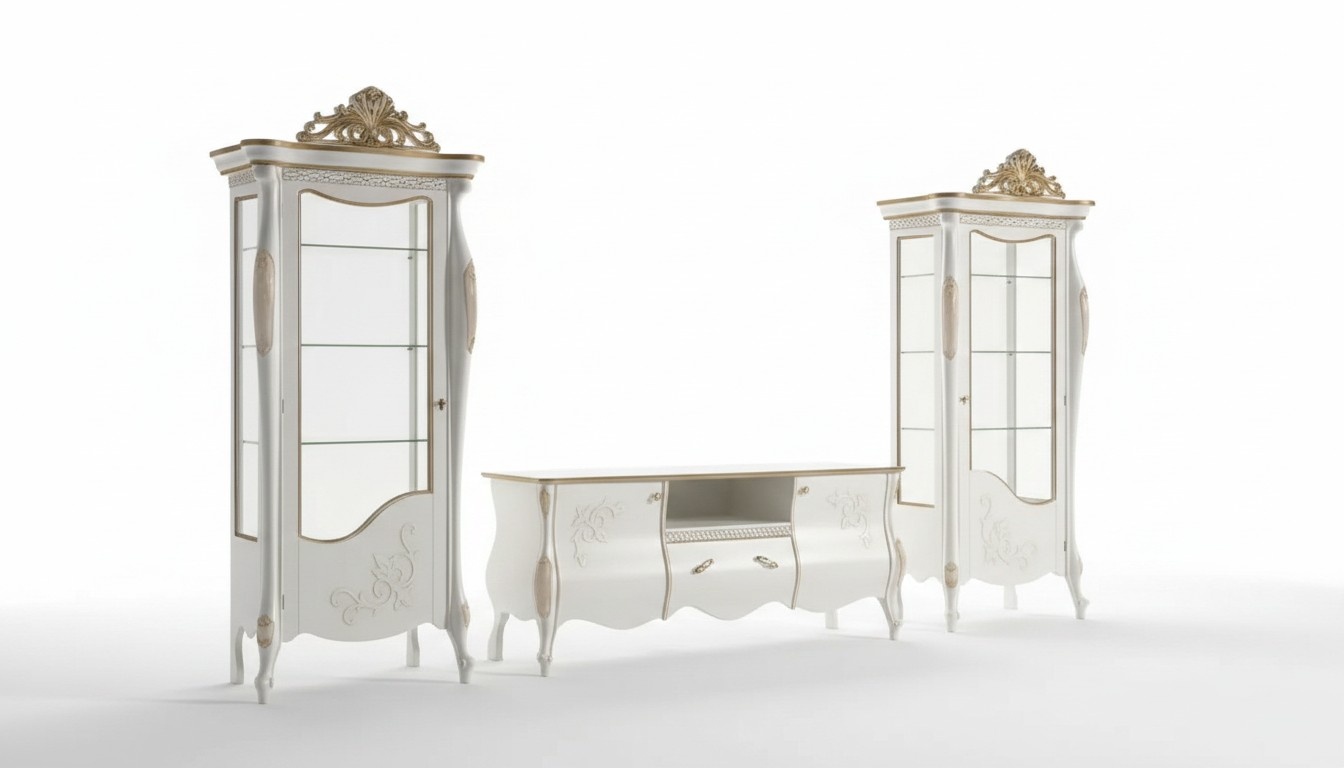 Klassische Wohn Wand Wohnzimmer 2x Vitrine Sideboard RTV Regal 3tlg.