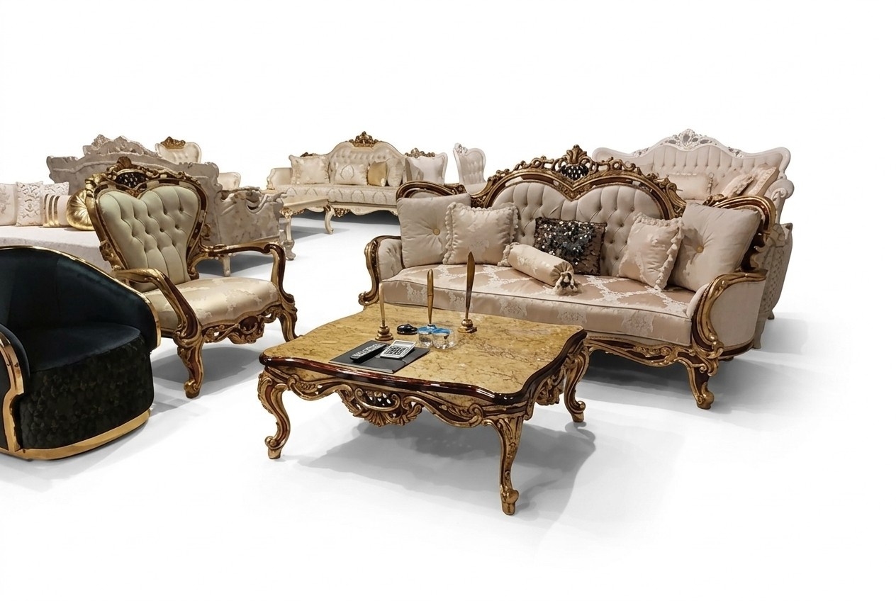 Klassische Wohnzimmer Sofa Polster Couch 3tlg. 3+1 + Couchtisch