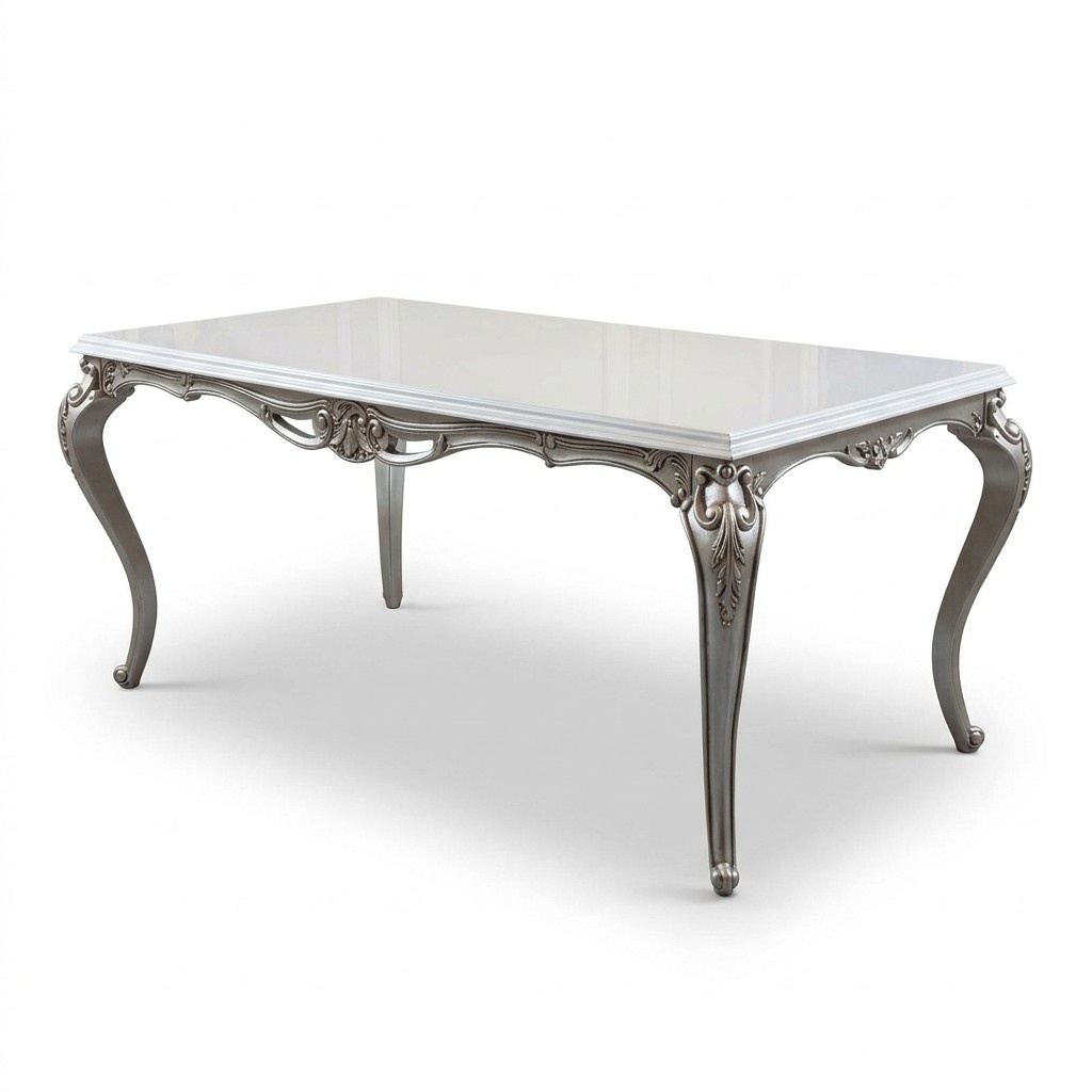 Klassischer Esstisch Silberne Tische Barock Rokoko Esszimmer Möbel Weiß