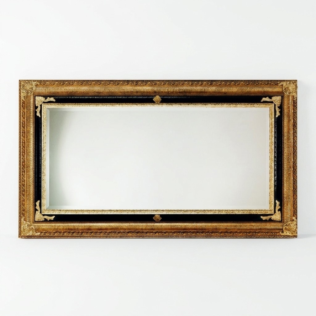 Klassischer Wandspiegel Holzrahmen Spiegel Möbel 107x197 Glas Rahmen Wand Gold