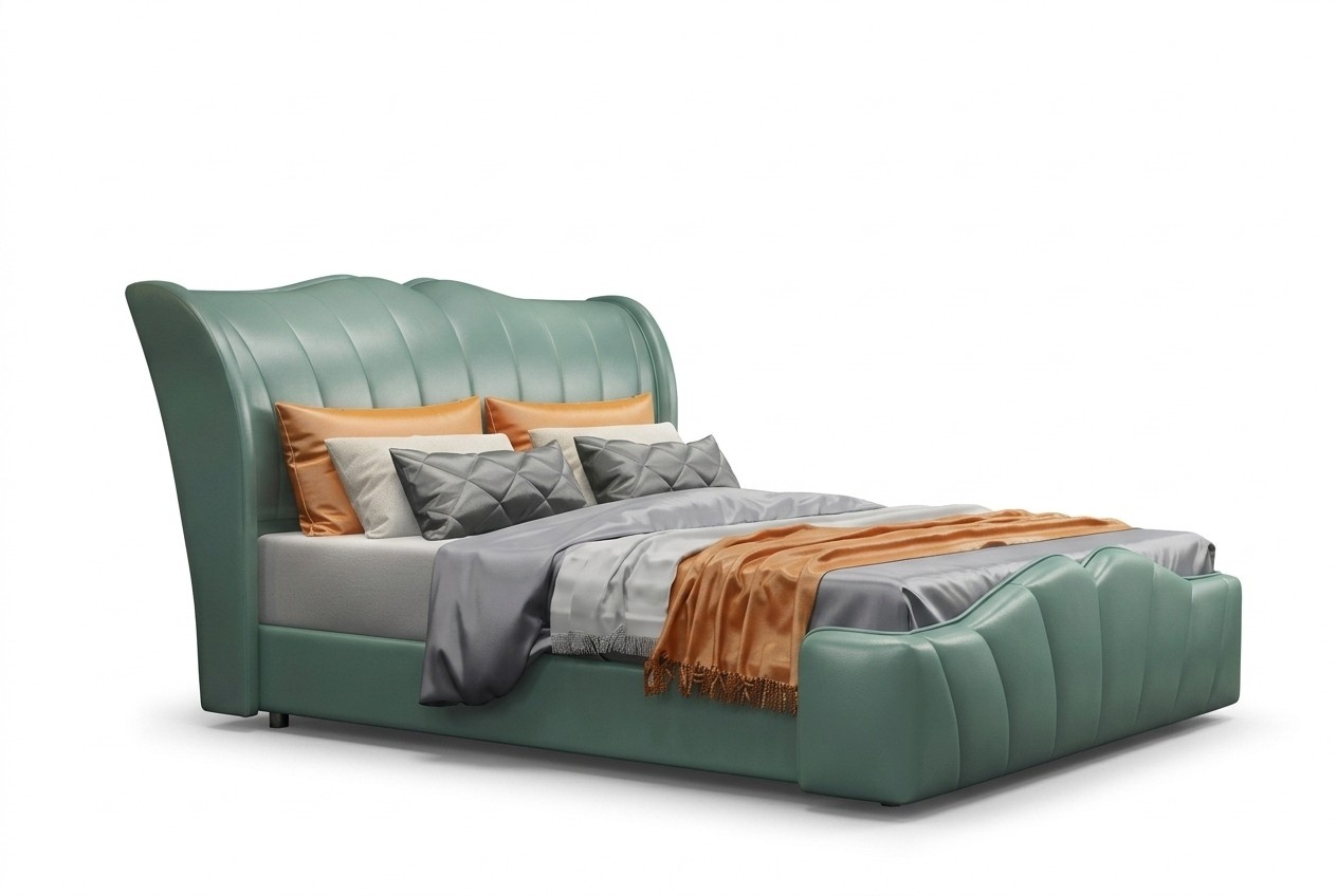 Klassisches Bett Ehebett Doppelbett Lederbett Chippendale Schlafzimmer