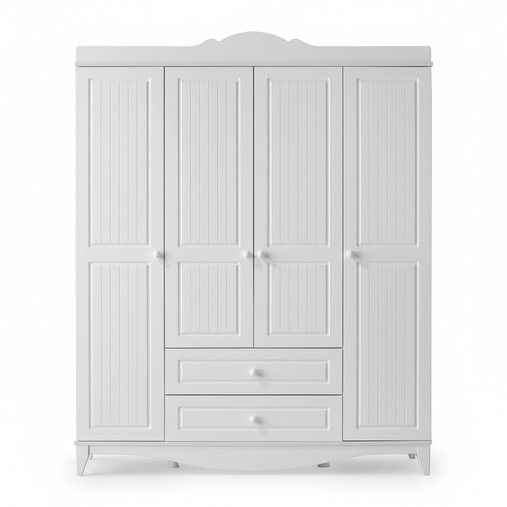 Kleiderschrank Elegant Vier Türen Schubladen Klassisches Design Stilvolles Möbel
