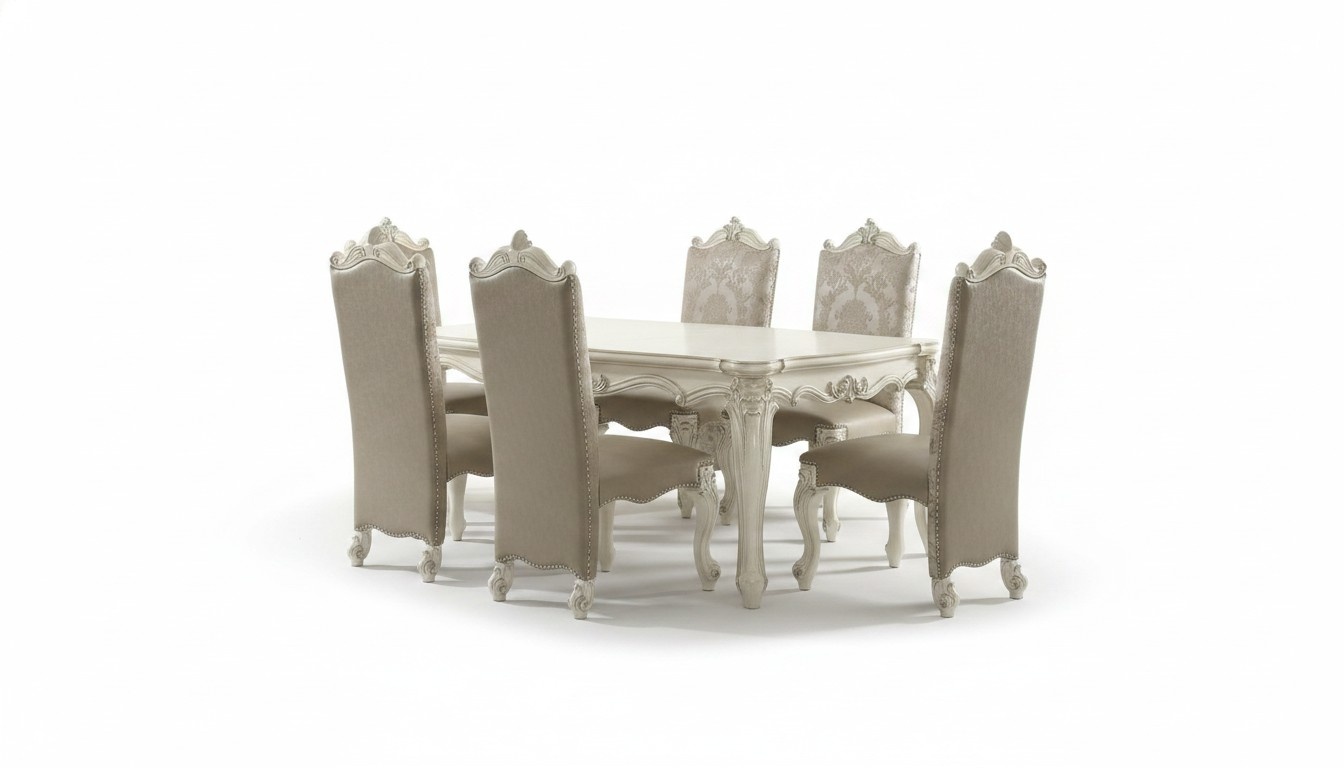 Königlicher 7tlg. Esszimmer Set Garnitur Rokoko Barock Tisch 6x Stühle