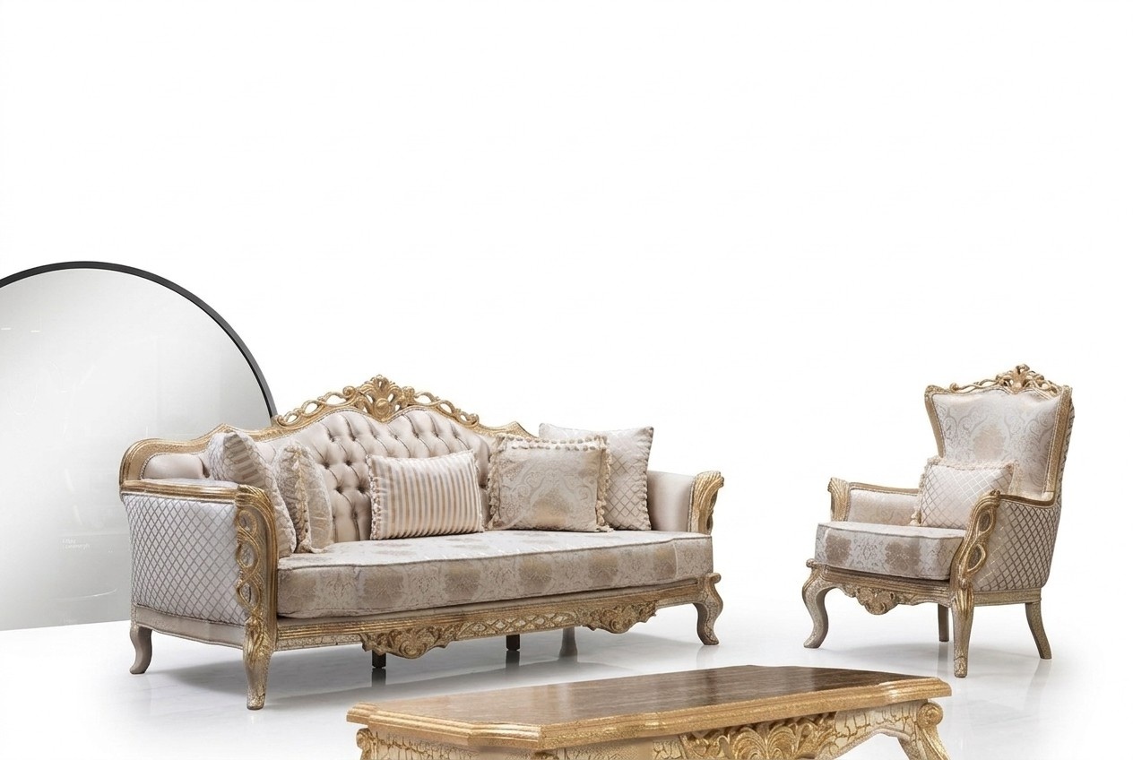 Königliches Sofa Set Wohnzimmer Sessel Couchtisch 3+1 Tisch