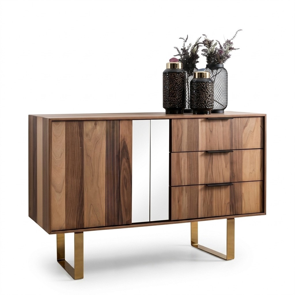 Kommode Holz Design 2tlg. Schlafzimmer Garnitur Set Kommoden Spiegel