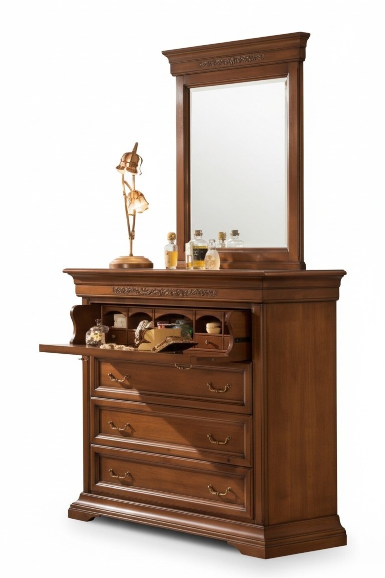 Kommode mit Spiegel Holz Design 2tlg. Schlafzimmer Garnitur Sideboard