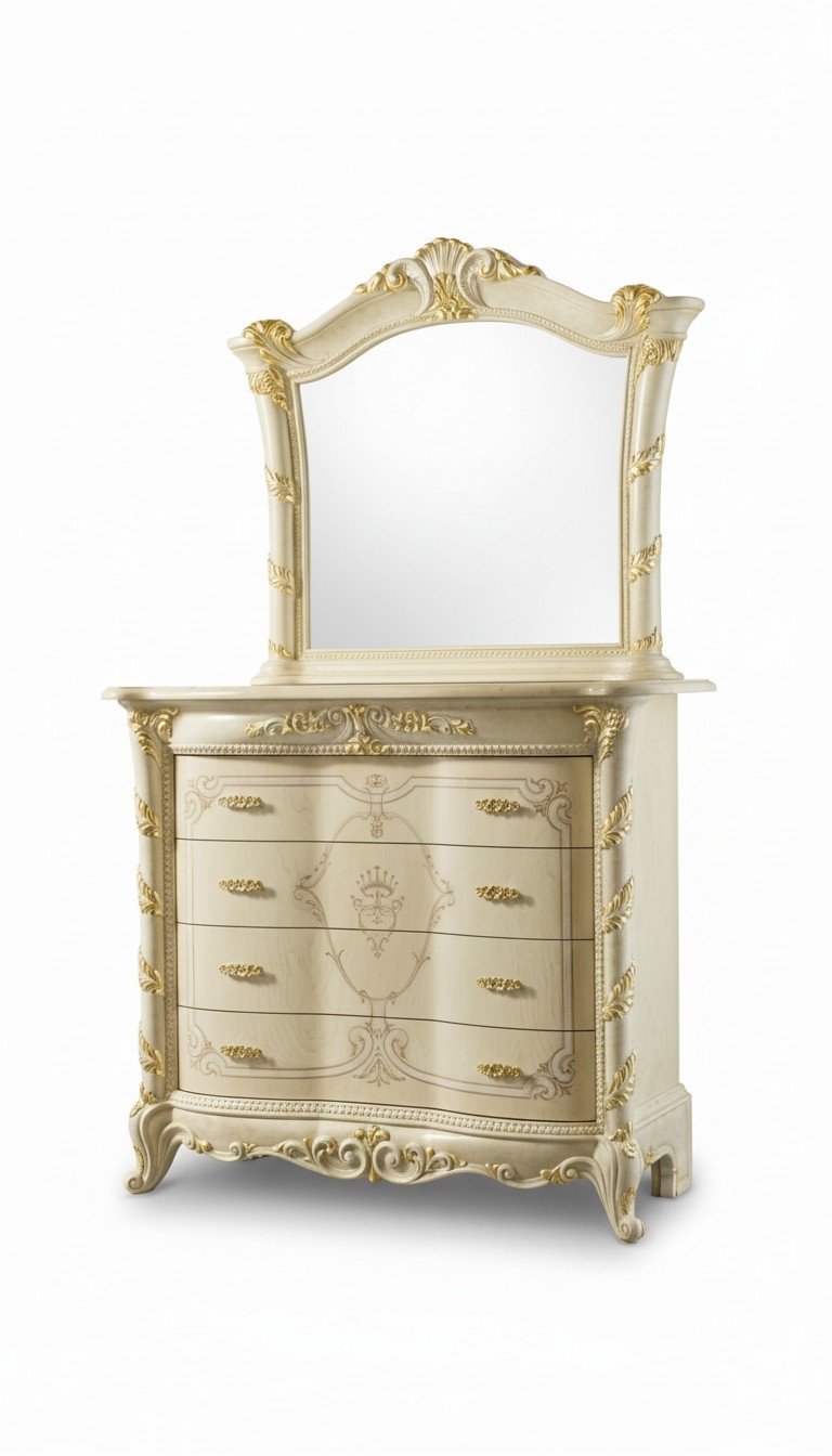 Kommoden Set Italienische Möbel 2tlg. Massivholz Kommode mit Spiegel Sideboard