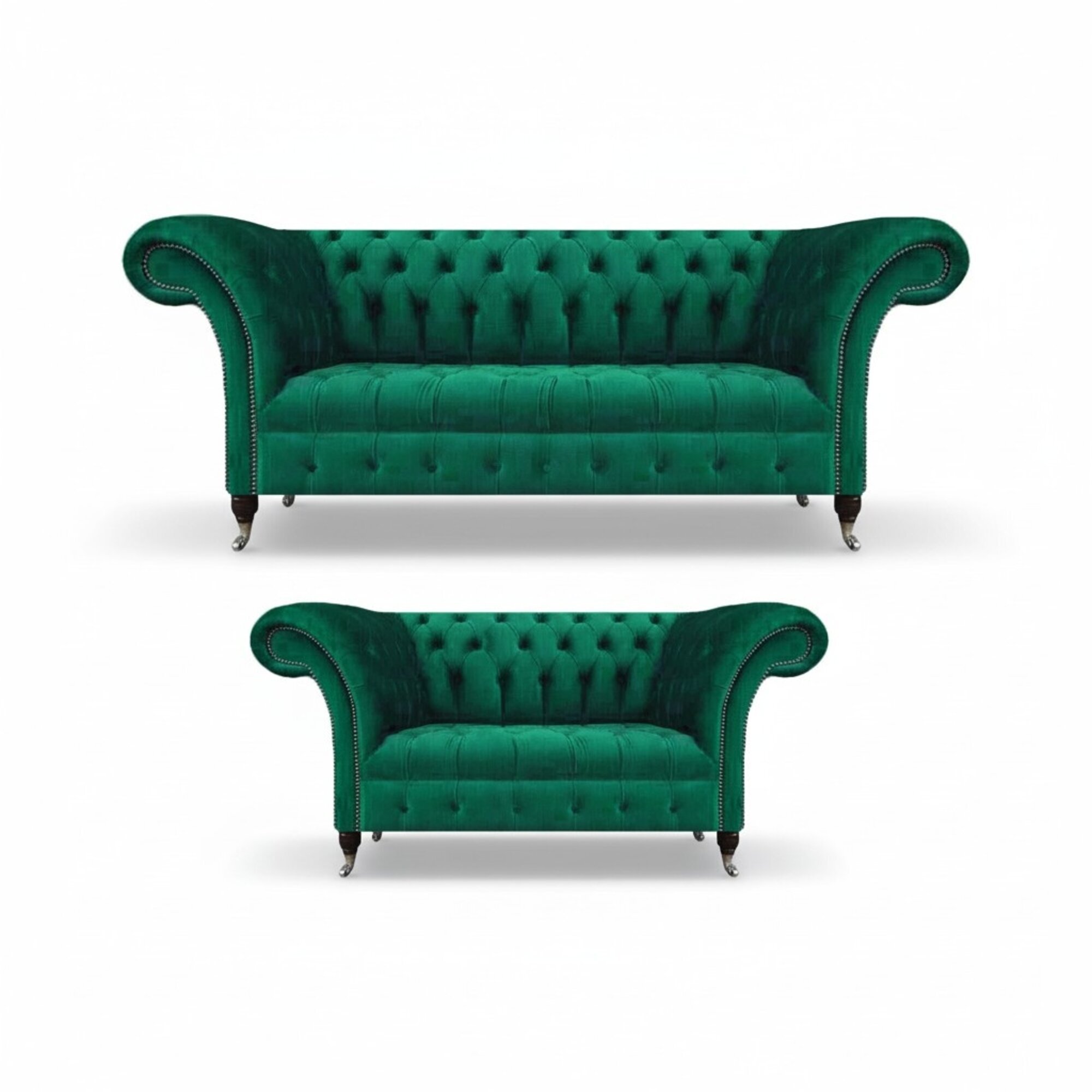 Komplett Grün Sofagarnitur 2x Sofas Chesterfield Einrichtung Textil Polstersofa