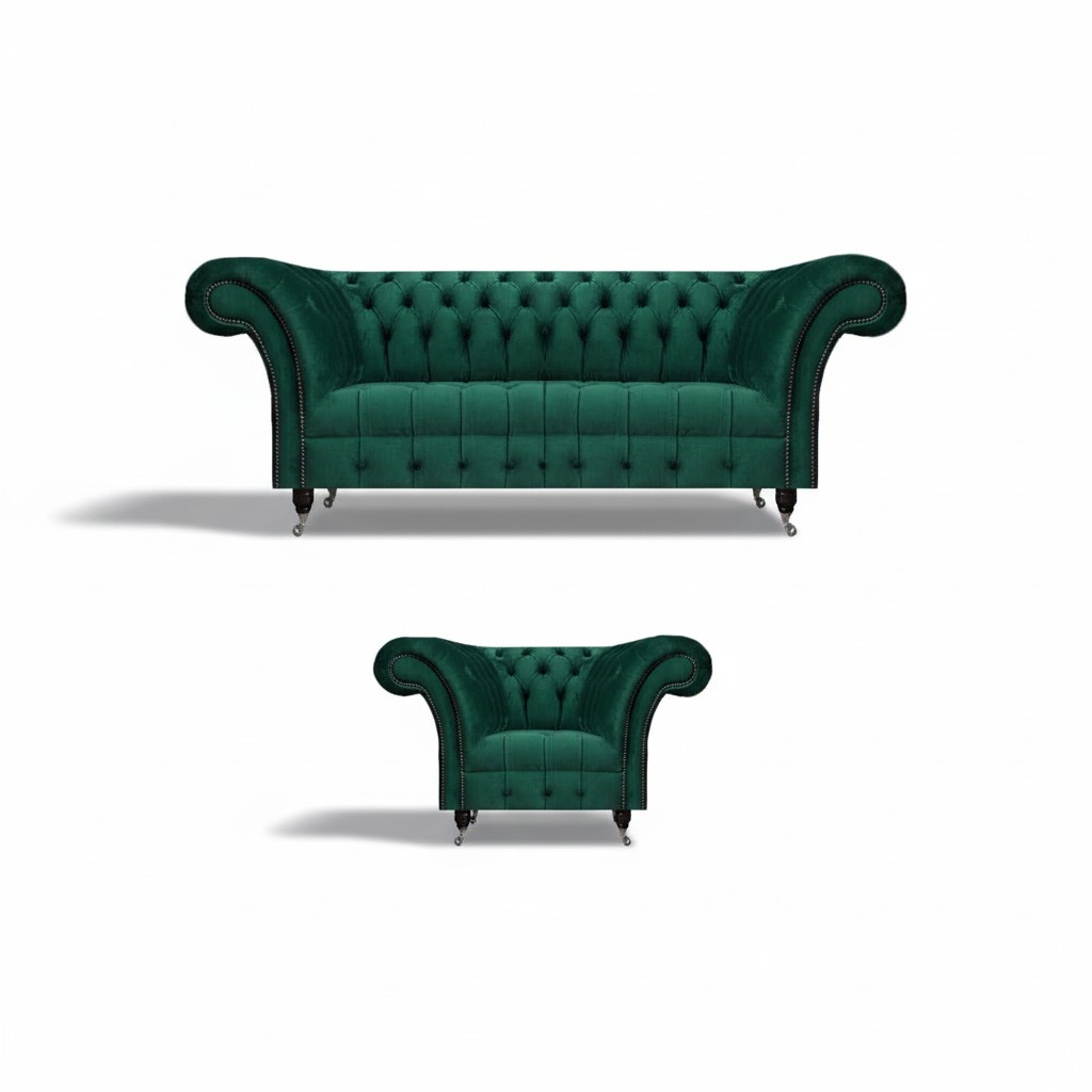 Komplett Grüne Chesterfield Couchgarnitur Designer Sessel Dreisitzer